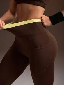 Powerista Women's Brown Sports Bra & Tight 9/10 Leggings Workout Set - Brown - View 7