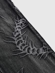 ROMWE Grunge Punk Plus Size Casual Washed Embroidered Denim Jeans - Black - View 4
