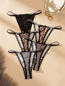 Bare Chapter Women's Lace Trim Leopard Print Sexy Everyday Thong - Multicolor - View 2