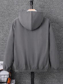 SHEIN 青少年男孩休閒字母圖案印花連帽夾克，輕量寬鬆版型拉鍊連帽外套 - 灰色 - 查看 3