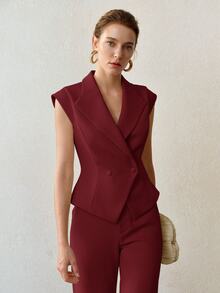 MOTF PREMIUM DOUBLE-BREASTED SLEEVELESS WAISTCOAT - Burgundy - View 4