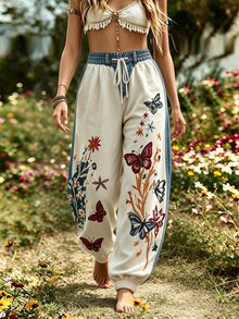 Selamara Women's Casual Vacation Floral Butterfly Print Sweatpants - Multicolor - View 4