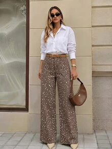 Selenza Plus Size Street Style Polka Dot Print Pocket Denim Jeans - Multicolor - View 4