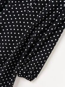 Rusticease Middle-Aged Women Polka Dot Print Round Neck Long Sleeve Casual 1920 Vintage Elegant Dress Office Fancy Black Autumn - Black and White - View 4