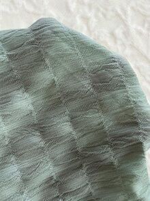 Elamini 甜美性感風方領紋理布料蝴蝶結喇叭袖長袖女上衣 - 薄荷綠 - 查看 7