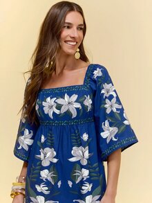 CAJUNI Women's Floral Print Fashion Vacation Dress - Navy Blue - View 7