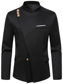Manfinity AFTRDRK British Business Style Men's Button Front Blazer - Black - View 4