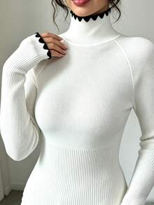 SHEIN PariChic 優雅 Y2K 風蕾絲飾邊女款套頭針織毛衣，適合休閒戶外、通勤、度假與日常穿著 - 白色 - 查看 6