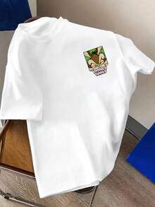 LOONEY TUNES X SHEIN Manfinity Joysei 男士時尚卡通印花圓領短袖T恤 - 白色 - 查看 1