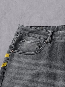 Manfinity Denimwave 男士街頭風哥德式翅膀灰色水洗牛仔寬腿長褲 - 灰色 - 查看 6