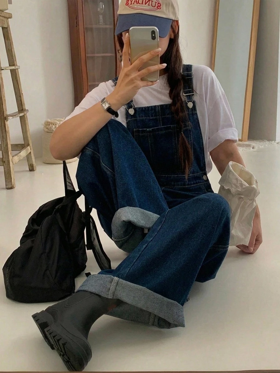 Dazy Plus Layered Spring/Autumn New Casual Vintage Denim Overalls And Jumpsuit For Girls - Dark Wash - View 1