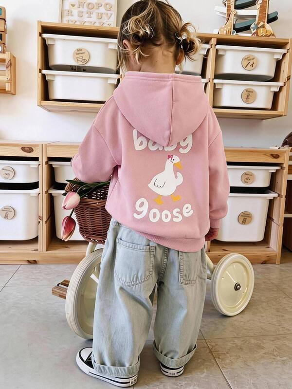 LMoss Kids Baby Girl Baby Girl Cute Cartoon Duck Hooded Pullover Thermal Lined Long Sleeve Sweatshirt