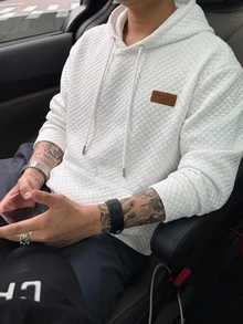 DAZY 男士休閒日常穿著連帽衛衣 - 白色 - 查看 3