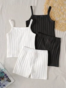 SHEIN 女童細肩帶背心上衣搭配短袖條紋套裝組 - 彩色 - 查看 6