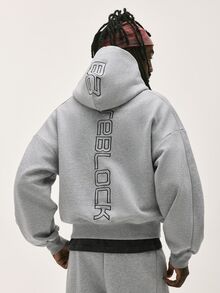Baseblock Men's Cotton Streetwear Side Stripe Minimalist Hoodie, Back Graphic Large English Letter Sweatshirt, New Fall Looks - Grey - View 4