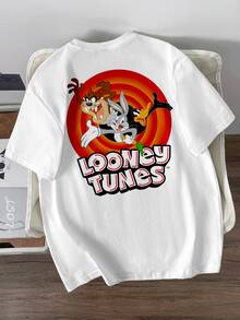LOONEY TUNES X SHEIN Manfinity Joysei Men's Casual Everyday Short Sleeve T-Shirt With Letter & Cartoon Graphic - White - View 1