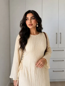 Solavon Plus Size Women Solid Color Casual Party Dress - Apricot - View 1