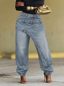 BamGleam Women's Casual Washed Design Denim Jeans - Blue - View 9