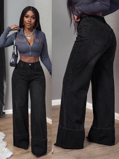 SHEIN Tall Women's Casual Daily Denim Jeans With Pockets And Buttons