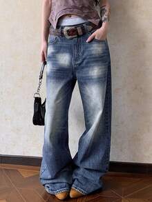DAZY Women's Casual Washed Wide Leg Denim Jeans Fall - Blue - View 3
