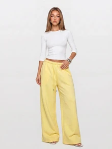 Avantive Women's European & American Hot Girl Style Daily Commute Drapey Loose Floor-Length Casual Sports Pants - Yellow - View 1