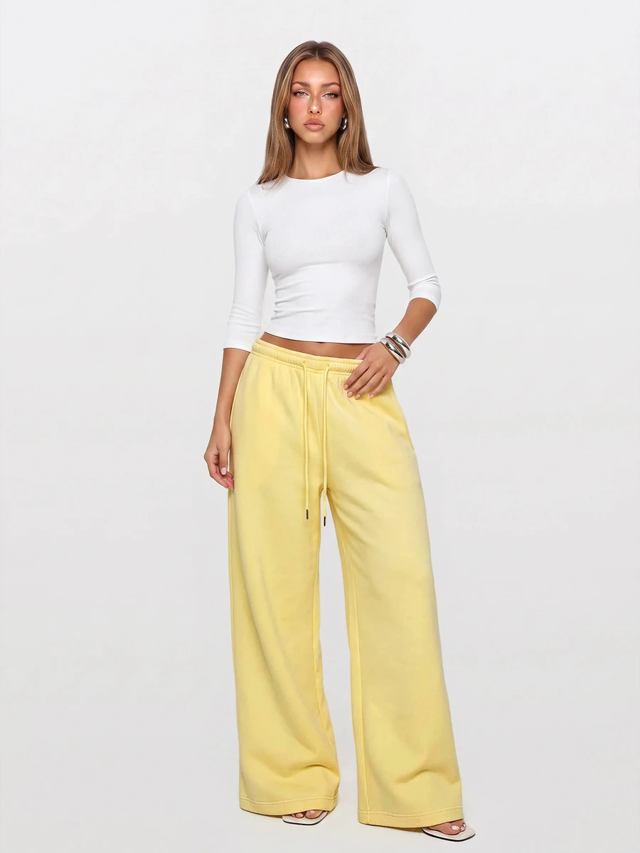 Avantive Women's European & American Hot Girl Style Daily Commute Drapey Loose Floor-Length Casual Sports Pants - Yellow - View 1