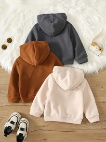 SHEIN 3件組嬰兒男孩與女孩秋冬休閒毛絨連帽衛衣套裝，嬰兒連帽衛衣 - 彩色 - 查看 2