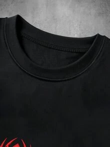 Manfinity EMRG 男士夏季休閒蜘蛛刺繡T恤 - 黑色 - 查看 4