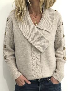SHEIN Holidaya Women's Casual Asymmetric Collar Batwing Sleeve Sweater, Autumn/Winter - Khaki - View 4