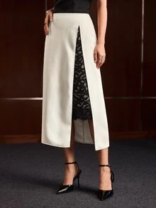 MOTF PREMIUM ROK WANITA DENGAN BELAHAN RENDA KONTRAST - Aprikot - View 2