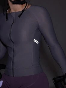 Powerista Atasan Bersepeda Wanita Lengan Panjang Raglan dengan Resleting Depan - Dark Grey - View 2