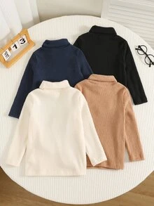 SHEIN 4件裝男孩針織高領素色T恤，休閒舒適秋季與冬季衣櫥單品 - 彩色 - 查看 2