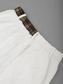 GlowEve CURVE Plus Size Fashion Plaid Patchwork Button Pocket Denim Jeans - White - View 4