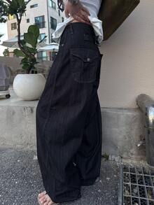 Dazy Tall 女款休閒寬鬆直筒牛仔褲，附口袋與鈕扣，秋季款 - 深色水洗藍 - 查看 4