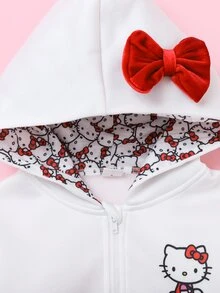Maija Kids HELLO KITTY AND FRIENDS | SHEIN Maija Kids 女童小女孩優雅仙女公主貓頭鷹海德薇圖案白色圓領衛衣與格紋裙套裝，返校、婚禮、7歲生日、秋季 - 白色 - 查看 4