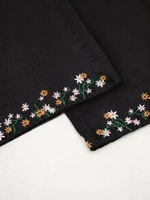 GlowEve 女款夏季花卉刺繡牛仔褲 - 黑色 - 查看 7