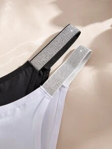 SHEIN 銀色腰帶舒適性感女款三角內褲 7件組 - 黑與白 - 查看 6
