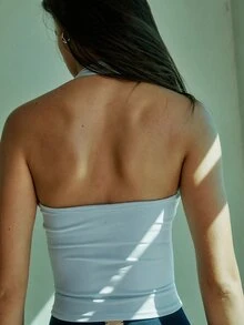 Aralina 純色露背掛脖運動背心 - 淺藍色 - 查看 4