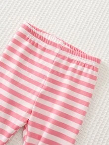 SHEIN 女嬰櫻桃圖案長袖運動衫與條紋長褲休閒套裝 - 粉色 - 查看 7