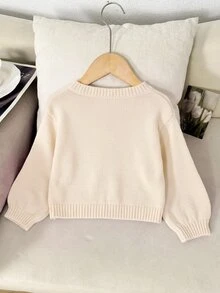 SHEIN 粉色針織秋季毛衣，蝴蝶結裝飾可愛開襟衫，柔軟舒適，冬季，仙女風，女學生，返校季，鈕扣設計，適合年輕女孩 - 杏色 - 查看 2