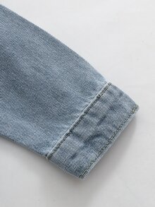 Girls' Light Blue Washed Denim Jacket, Butterfly Floral Letter Embroidery, Lapel Button Front Cardigan, Long Sleeve Loose Fit Sweet Casual Jacket, Suitable For Back To School, Daily Play, Family Outings, Spring And Autumn Wear - Blue - View 6