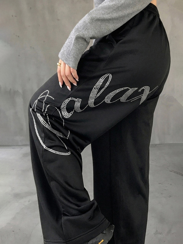 Dazy Plus Spring/Autumn New Loose Casual Versatile Korean Style Sweatpants With Back Rhinestone Letter