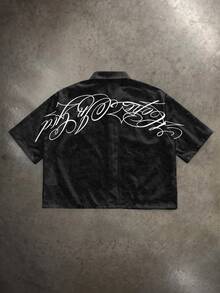 Manfinity ZONE917 Men's Letter Print Cropped Shirt - Black - View 5