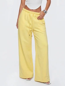 Avantive Women's European & American Hot Girl Style Daily Commute Drapey Loose Floor-Length Casual Sports Pants - Yellow - View 5