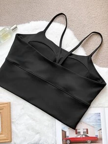 Dazy Plus Solid Color Slight Push-Up Black Versatile Sports Bra - Black - View 10