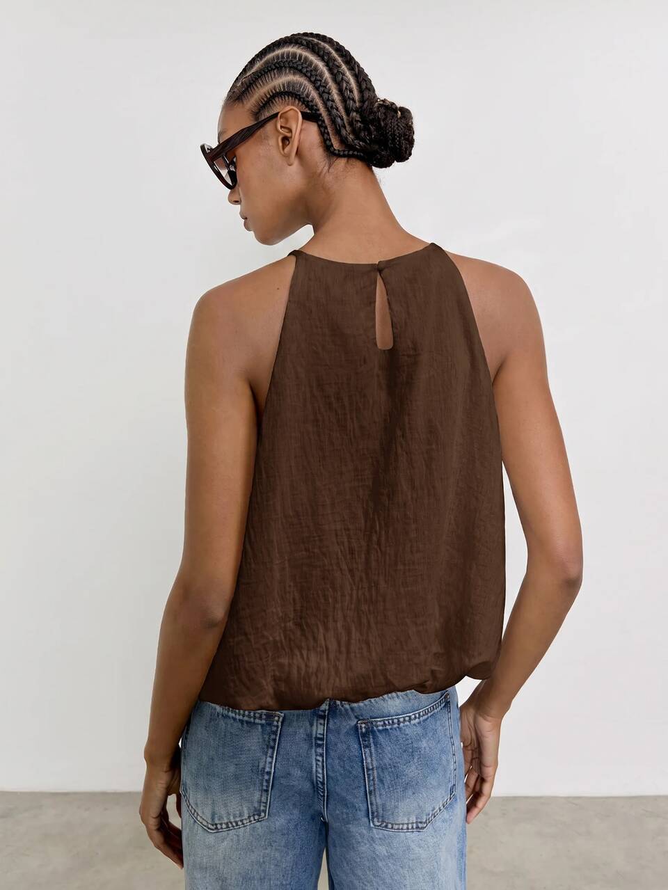 SHEIN Maija Women's Solid Color Halter Neck Casual Top With Bud Hem