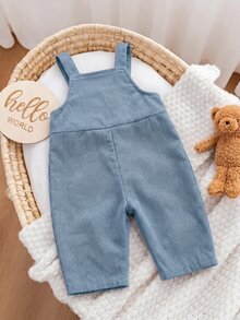 SHEIN 新生女嬰可愛多功能休閒刺繡連身衣，四季皆宜 - 霧霾藍 - 查看 2