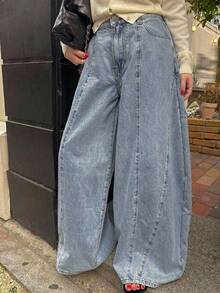Dazy Plus Plus Size Women's Casual Versatile Everyday Denim Wide Leg Pants With Pockets - Light Wash - View 1