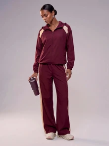 Zivah Women's Long Sleeve Zip-Up Jacket And Pants Sports Set - Burgundy - View 4
