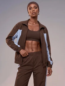Zivah Women's Colorblock Zipper Front Jacket And Pants Sports Set - Multicolor - View 5